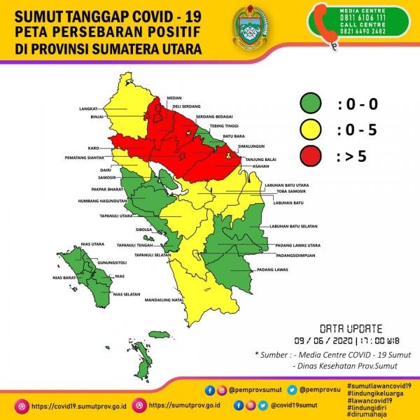 Peta Persebaran Positif di Provinsi Sumatera Utara 9 Juni 2020